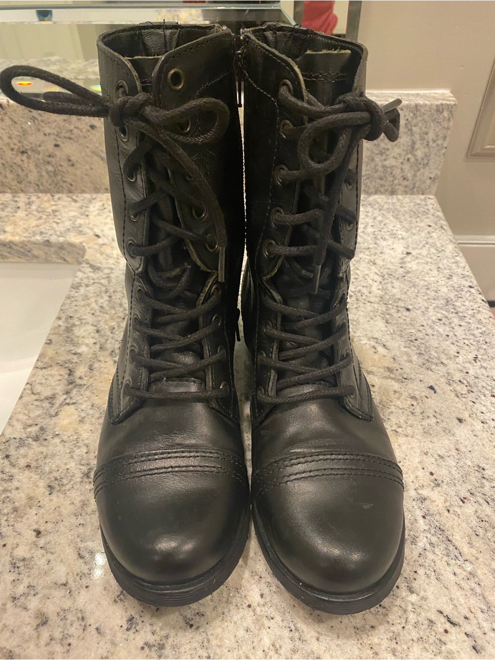 Steve Madden Women’s Black Leather Lace-Up Combat Boots
